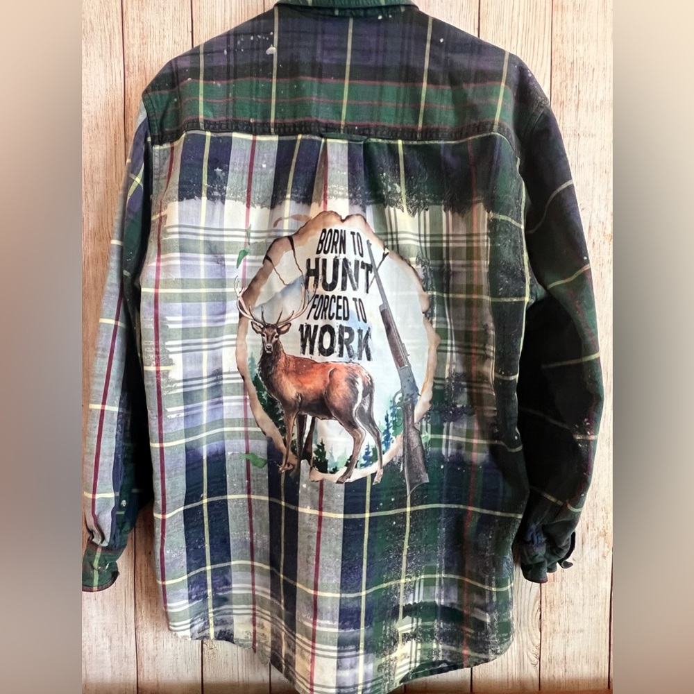Born to Hunt Forced to Work Distressed Flannel